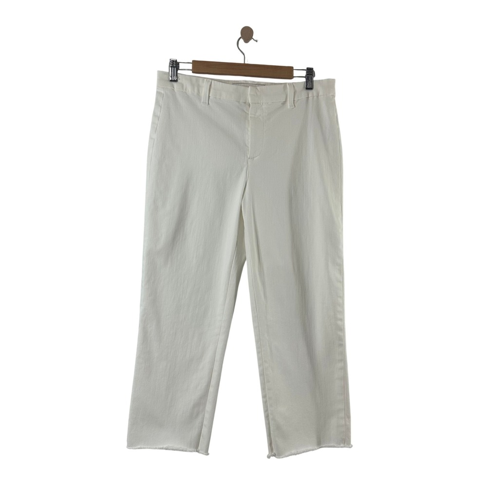 Frank & Eileen Kinsale White Italian Performance Denim Raw Hem Pants Size 10